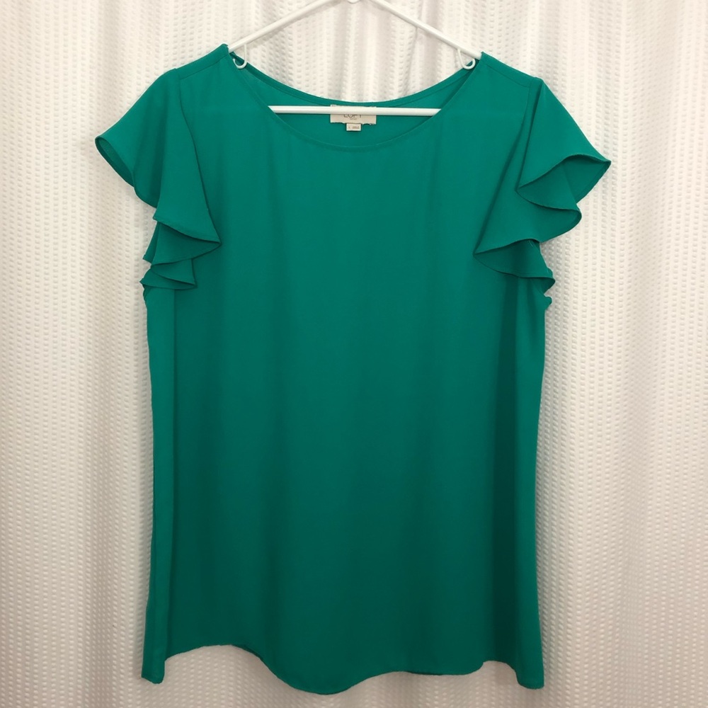 LOFT Kelly Green Ruffle Sleeve Blouse